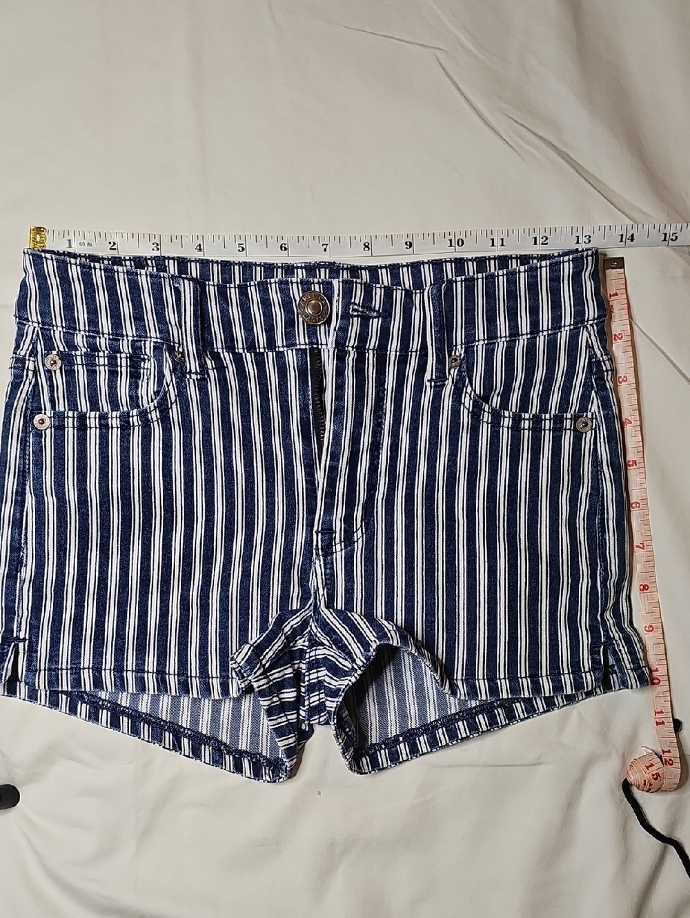 American Eagle Outfitters Navy and White Striped Jean Shorts